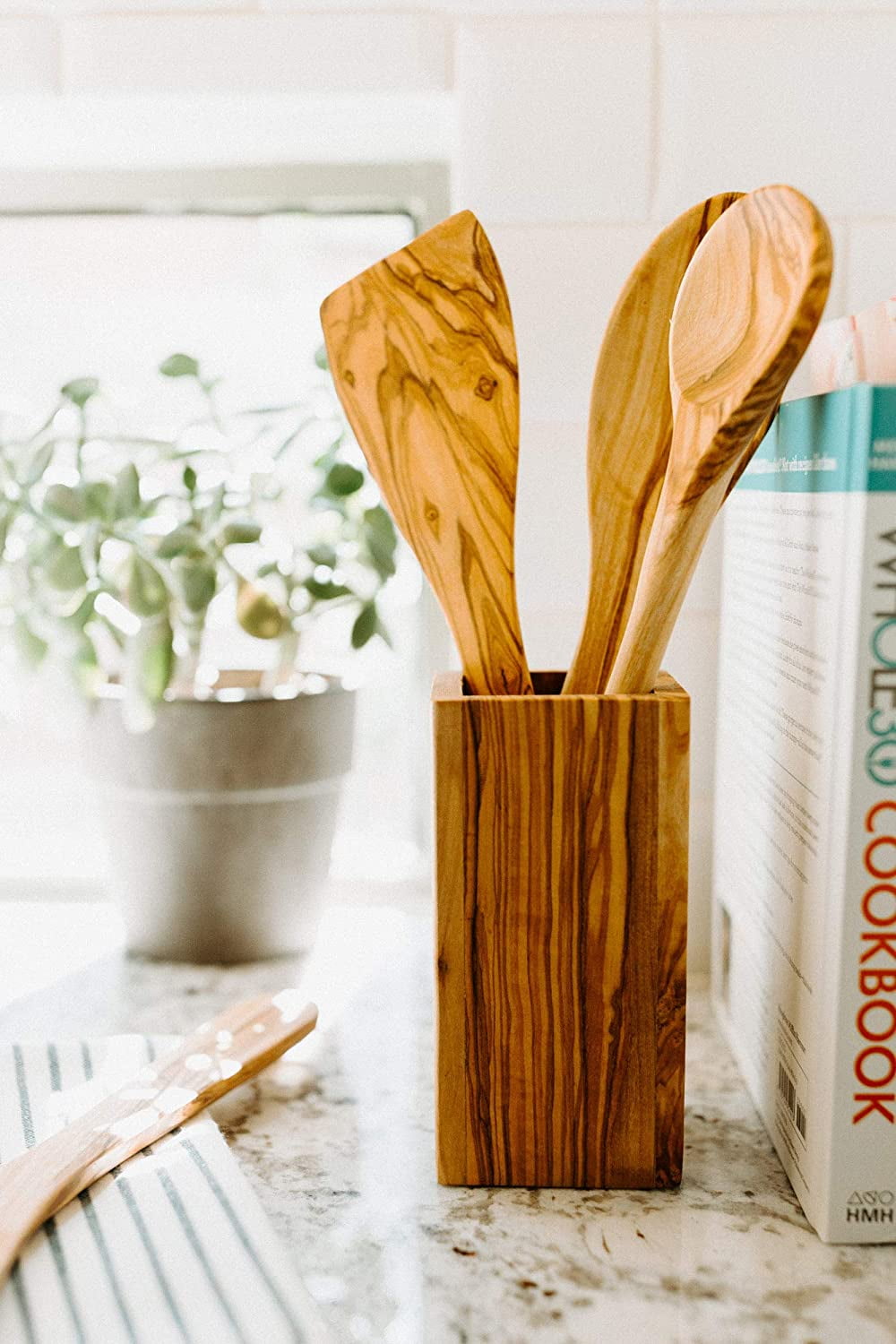 Olive Wood Utensils Wooden Cooking 100% Natural Hand Carved 5 Pcs Non-toxic  Kitchen Utensil Set 12 