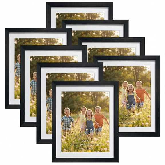 8-Pack 9x12 Black Picture Frames - Fits 8x10 with Mat or 9x12 without