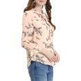 thumbnail image 5 of MODA NOVA Juniors Long Sleeves Tie Neck Ruffle Collar Floral Print LeisureTop Pink Blue XL, 5 of 7