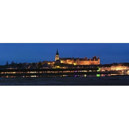 Castle and Loire bridge lit up at night Gien Loiret Loire Valley Centre Region France Canvas Art - Panoramic Images (36 x 12)