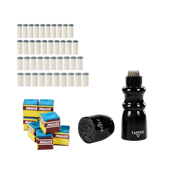 Barrington Billiards 49-Piece Pool Cue Tip Kit with 40 Slip-On Tips, 8 Blue Chalk Cubes, and 1 Cue Tip Shaper Tool