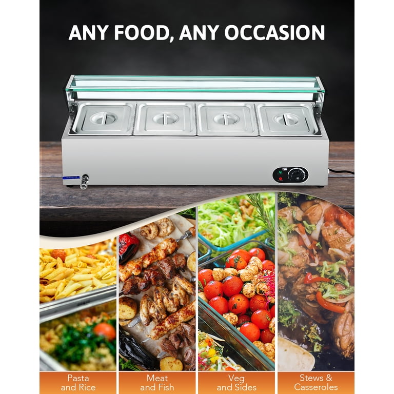Wilprep 4 Pan Food Warmer for Parties Hotels Restaurants 1200W