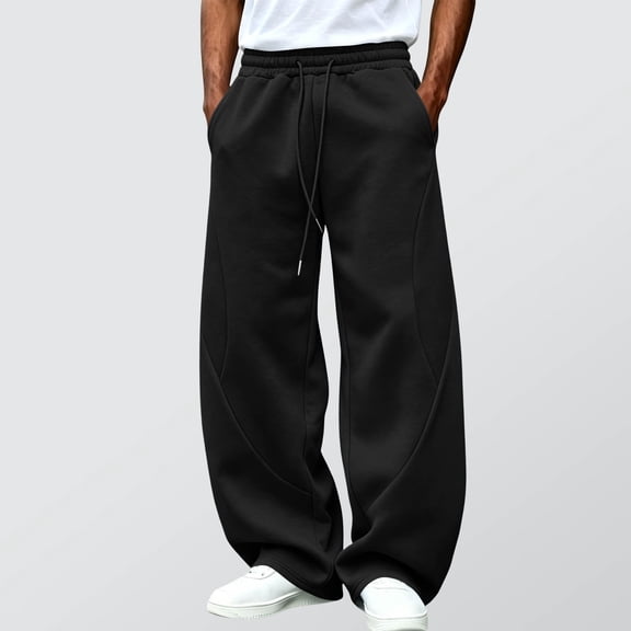 WIZUTIZ Men's Lace Up Elastic Waist Pants Solid Color Relaxed Fit Casual Straight Leg Trousers With Pockets
