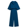 thumbnail image 7 of BRELIL Women Plus Size Two Piece Sets Short Sleeve Tops Wide Leg Pants Casual Solid Boho Vacation Loose Matching Outfits Travel Loungewear, Navy 3XL, 7 of 7