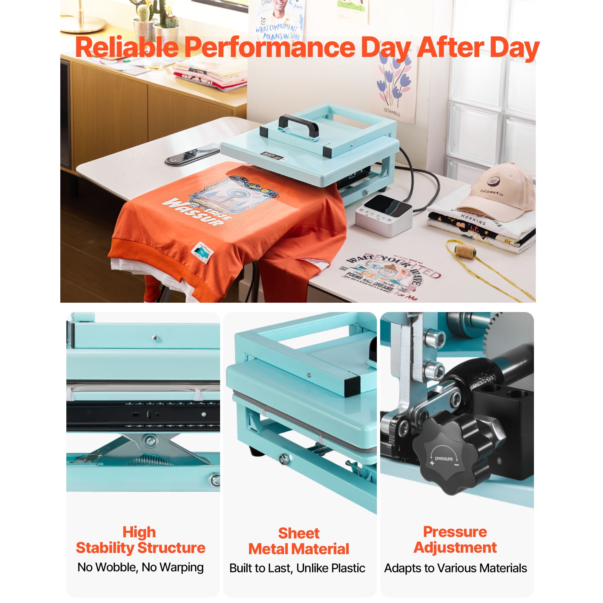 KFFKFF 15 x 15 Inch Heat Press Machine, 8-in-1 Multifunctional Design, Quick and Uniform Heating, Innovative Patented Structure, User-Friendly Controls, Sublimation Machine for T-shirts, Tumblers
