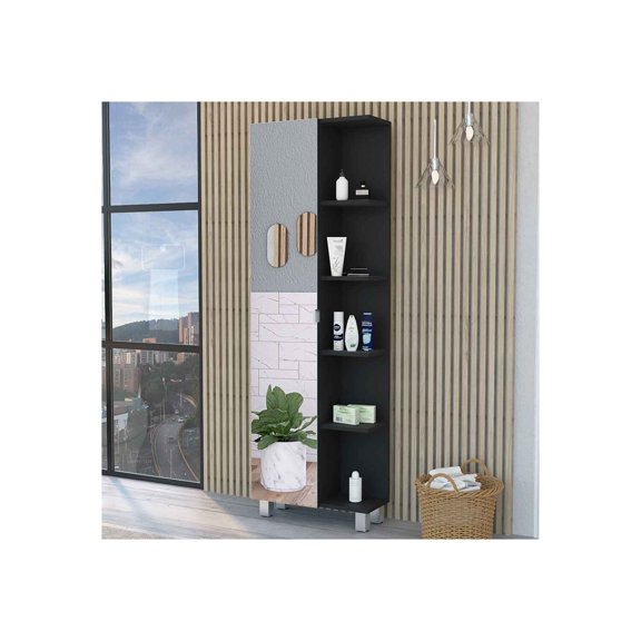 FM FURNITURE Los Angeles Linen Cabinet, Mirror, Five Shelves