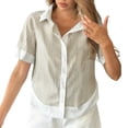 thumbnail image 3 of TaTaai Women's Embroidered Cutout Top, Soft Cotton Lightweight, Relaxed Fit, Short Sleeve V-Neck, Solid Color Button, Casual Spring Summer Multi-Color Gift, 3 of 9