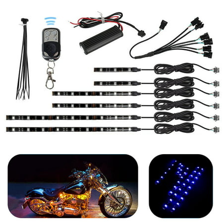 EEEKit Motorcycle LED Light Kit 6Pcs, Multi Color Flexible Accent Glow Neon Strips, RGB Motorcycle ATV LED Light Lamp with Wireless Remote