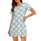 thumbnail image 1 of Fotbe Daisy Plaid Blue Bata de Dormir para Mujer con Estampado, Camisón de Algodón de Manga Corta, Ropa de Dormir Casual, 1 of 6