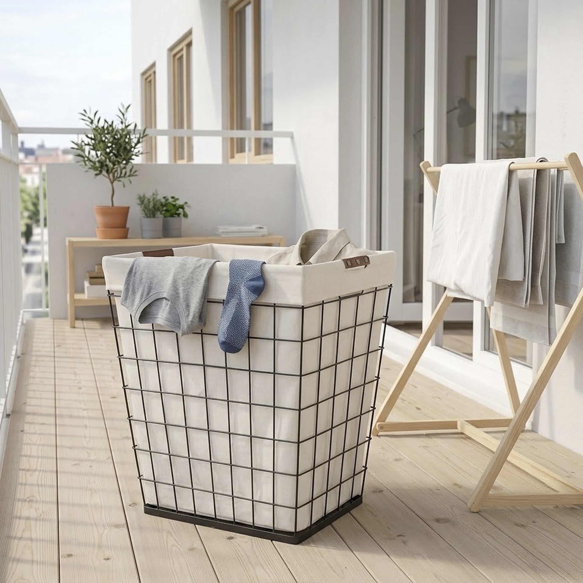 Better Homes & Gardens 75L Rectangular Steel Wire Laundry Hamper with Removable Liner, Natural, Adult