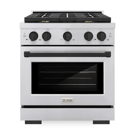 ZLINE Autograph Edition 30 in. 4.2 cu. ft. Paramount Dual Fuel Range with 4 Burner Gas Cooktop and Electric Convection Oven in Stainless Steel with Matte Black Accents (SDRZ-30-MB)