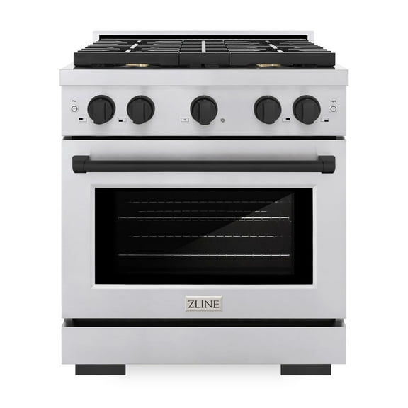 ZLINE Autograph Edition 30 in. 4.2 cu. ft. Paramount Dual Fuel Range with 4 Burner Gas Cooktop and Electric Convection Oven in Stainless Steel with Matte Black Accents (SDRZ-30-MB)