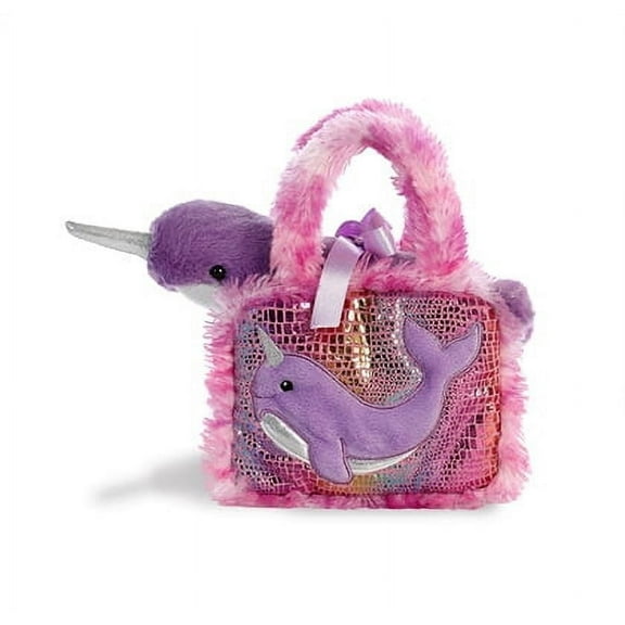 Aurora World Pet Carrier Plush Toy Animal, Fancy Pals Narwhal, 6"