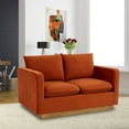 thumbnail image 2 of LeisureMod Loveseat Upholstered in Velvet with Brushed Gold Stainless Steel Base and Removable Cushions for Modern Home, Living Room, Offices Nervo Collection in Orange Marmalade, 2 of 7