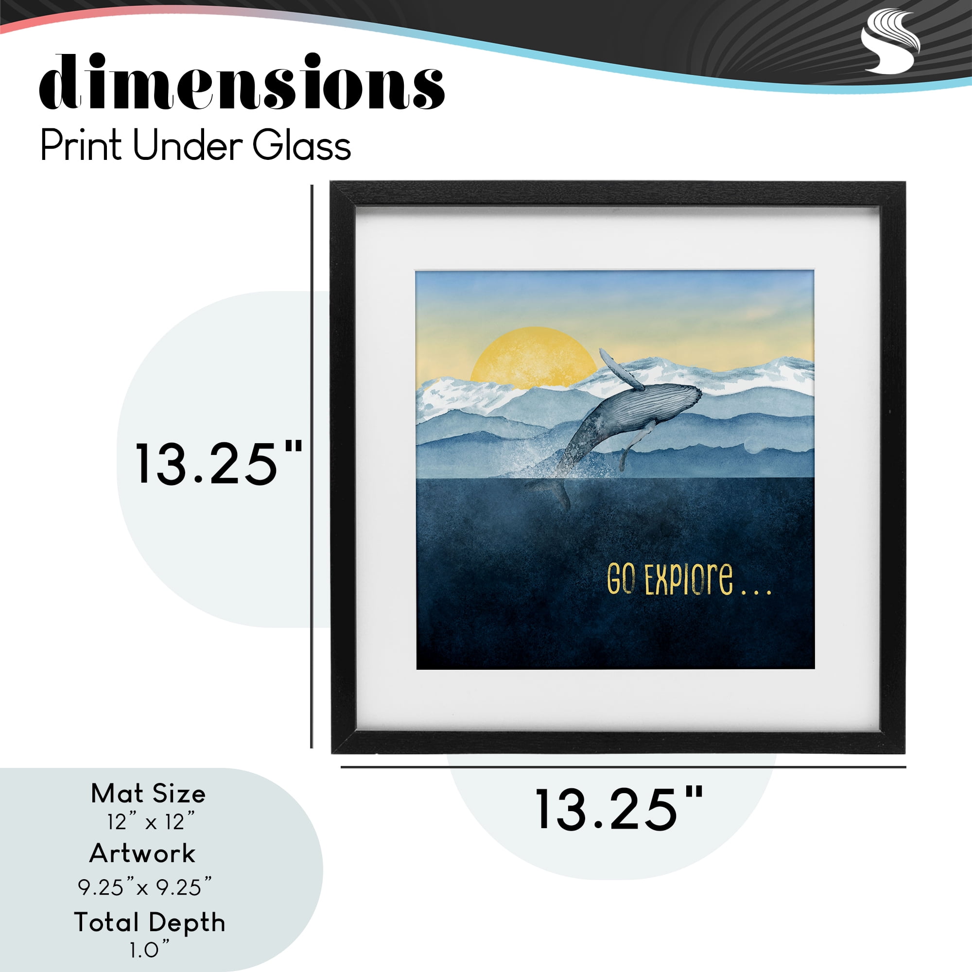 Go Explore Whale Breach Black Framed Print Under Glass, design by Brett Blumenthal