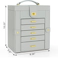 thumbnail image 3 of Functional 6-Tier Jewelry Box Organizer with 5 Drawers Leather Jewelry Storage Case for Women Girls Ring Necklace Earring Bracelet Holder Organizer with Mirror Grey, 3 of 7