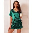 thumbnail image 2 of Ekouaer Satin Pajamas for Women Short Sleeve Silk Sleepwear 2 Piece Pjs Set with Ruffled Shorts Casual Loungewear, 2 of 6