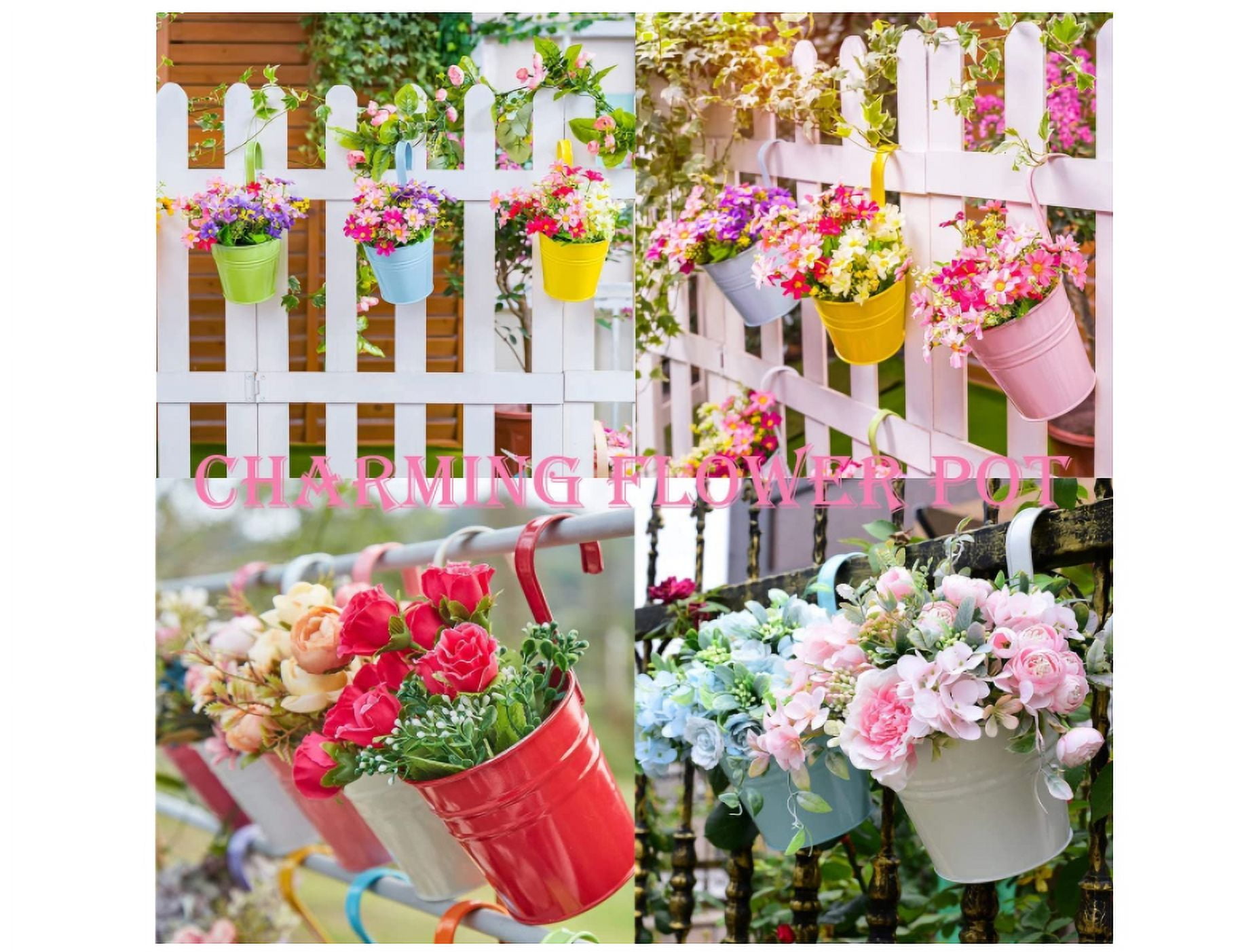 10 Pcs 10cm Metal Hanging Plant Pots with Detachable Hook, Colored Fence Flower Pots Garden Hanging Planter Bucket Flower holder for Balcony Fence Railing Garden Home Décor,Random Color