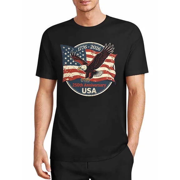 USPEED Vintage Distressed Bald Eagle American Flag Graphic T-Shirt, 1776-2026 USA 250th Founding Anniversary Patriotic Short Sleeve Crewneck Tee, National Pride Casual Top for Men Women