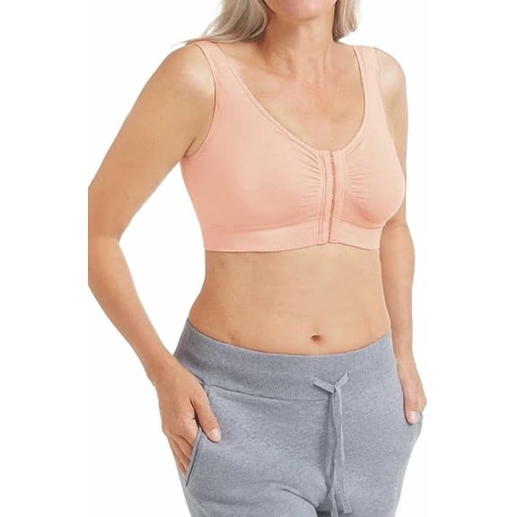 Amoena Womens Clara Wire-Free Front Closure Pocketed Mastectomy Bra - Soft, Comfortable Bamboo Material Rose Nude X-Large