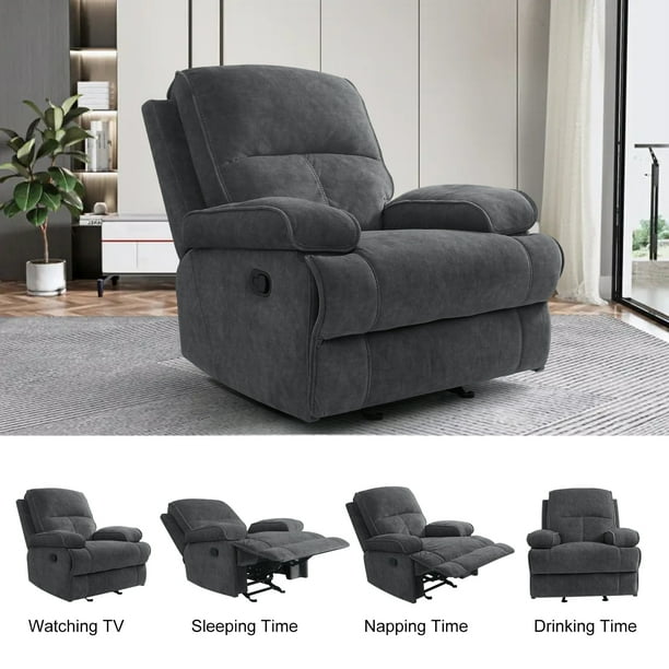 INGALIK Oversized Rocker Recliner Chair for Adults Manual Rocking Recliner with Extra Large Footrest Comfortable Velvet Reclining Chair for Living