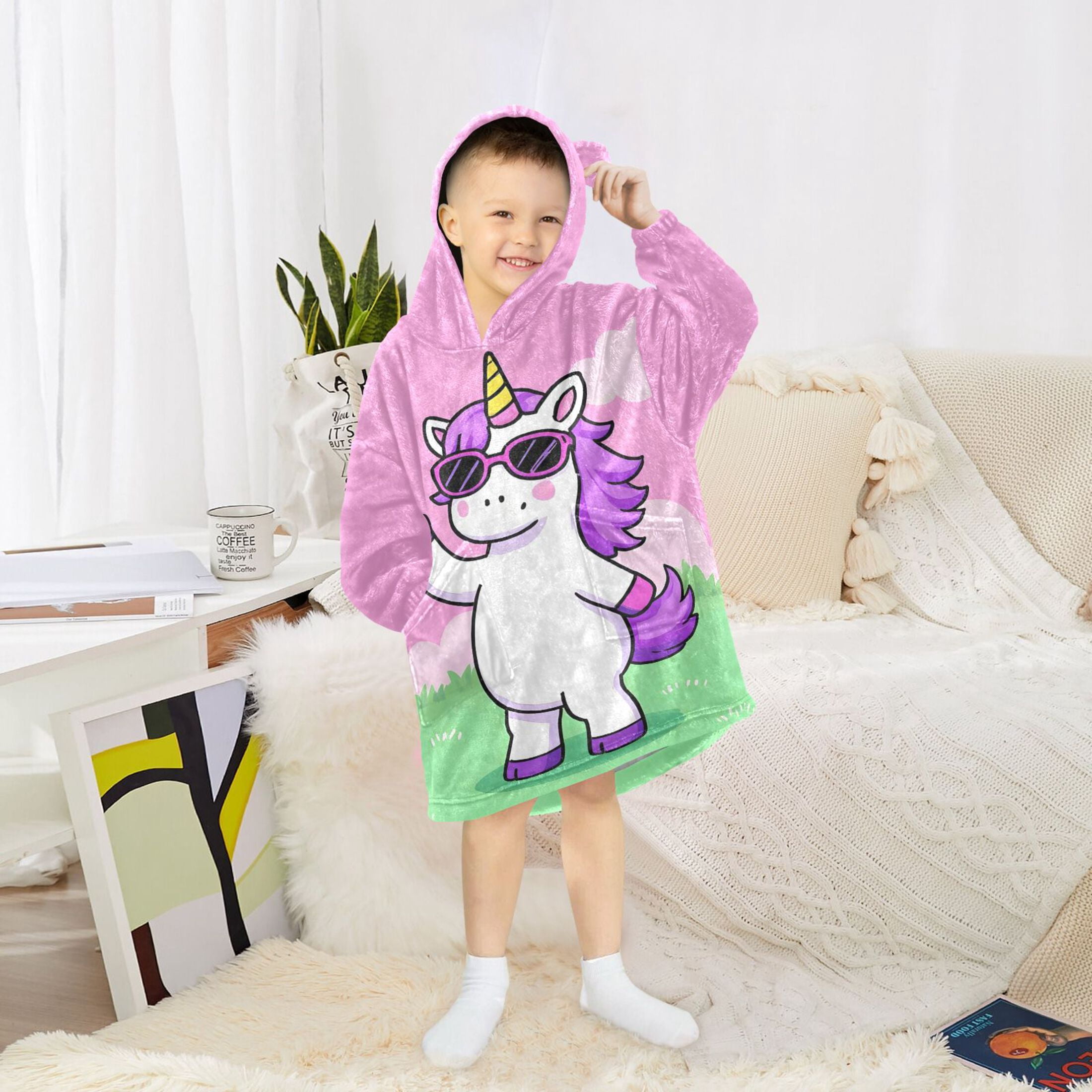 joogoo Wearable Blanket Hoodie Unicorn-u3 for Flannel Sherpa Pocket 3-14 YR S