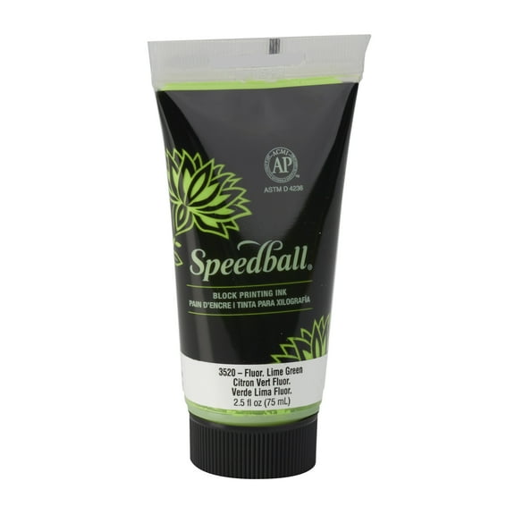 Speedball Block Printing Ink, Water-Based, 2.5 oz., Fluorescent Lime Green