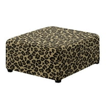 Xoenoiee Brown Leopard Print Ottoman Covers Slipcover Square Jacquard Fabric Footstool Protector Covers Storage Stool Ottoman Covers Stretch with Elastic Bottom, L
