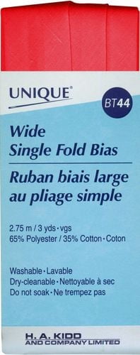 UNIQUE Wide Single Fold Bias Tape, 12–13 mm x 3.7 m (1/2 in x 4 yd), Poly‑Cotton, 25 mm x 2.75 m