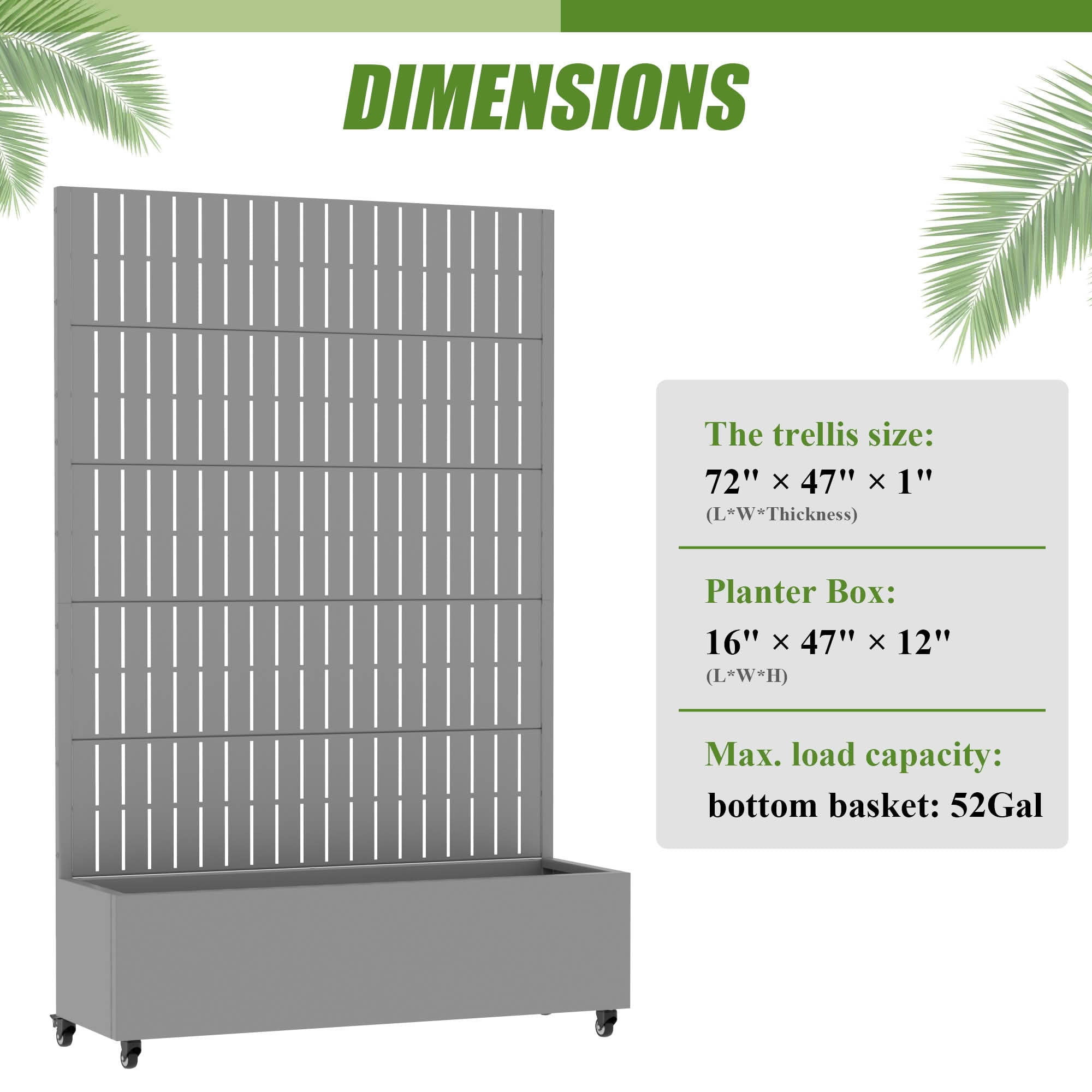 MAYEERTY 72X47" Metal Outdoor Gray Privacy Screen with Planter Box for Backyard & Garden, 5 Piece Set
