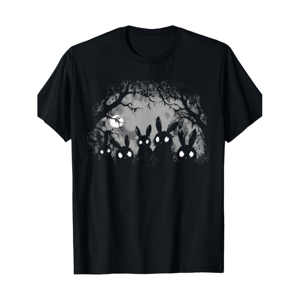 Men's Horror Cute Rabbit Gothic Dark Aesthetic T-Shirt - Spooky Forest Print with Full Moon & Bats, 100% Cotton, Regular Fit Short Sleeve Round Neck Streetwear Summer Casual Tee, Bat Graphic