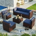 thumbnail image 2 of POTEBAN Patio Furniture Set, 7-Piece Outdoor Sectional All-Weather Wicker Patio Conversation Set for Backyard (Navy Blue Cushions with Brown Rattan), 2 of 7