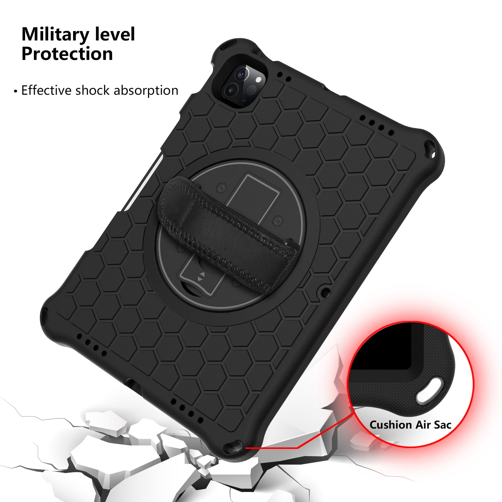 Mantto Shockproof Case for iPad 10th Generation 10.9" 2022 iPad Case with Shoulder Strap,Heavy Duty Rotating Kickstand Hand Strap Rugged Defender Protective Case w/Pencil Holder, Black