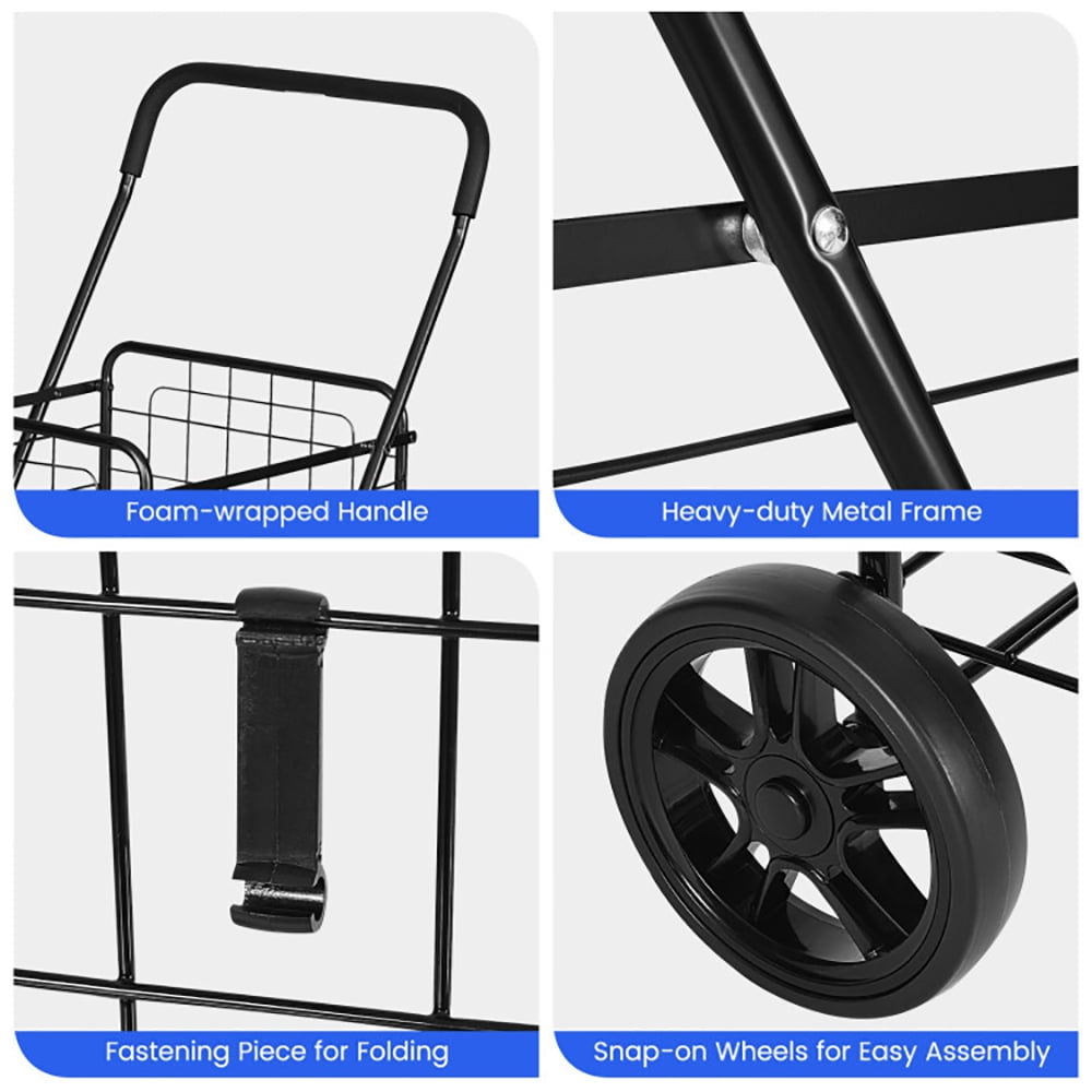 YYAo Grocery Shopping Cart, Utility Cart, Trolley Cart, Portable Folding Shopping Cart Utility for Grocery Laundry-Black
