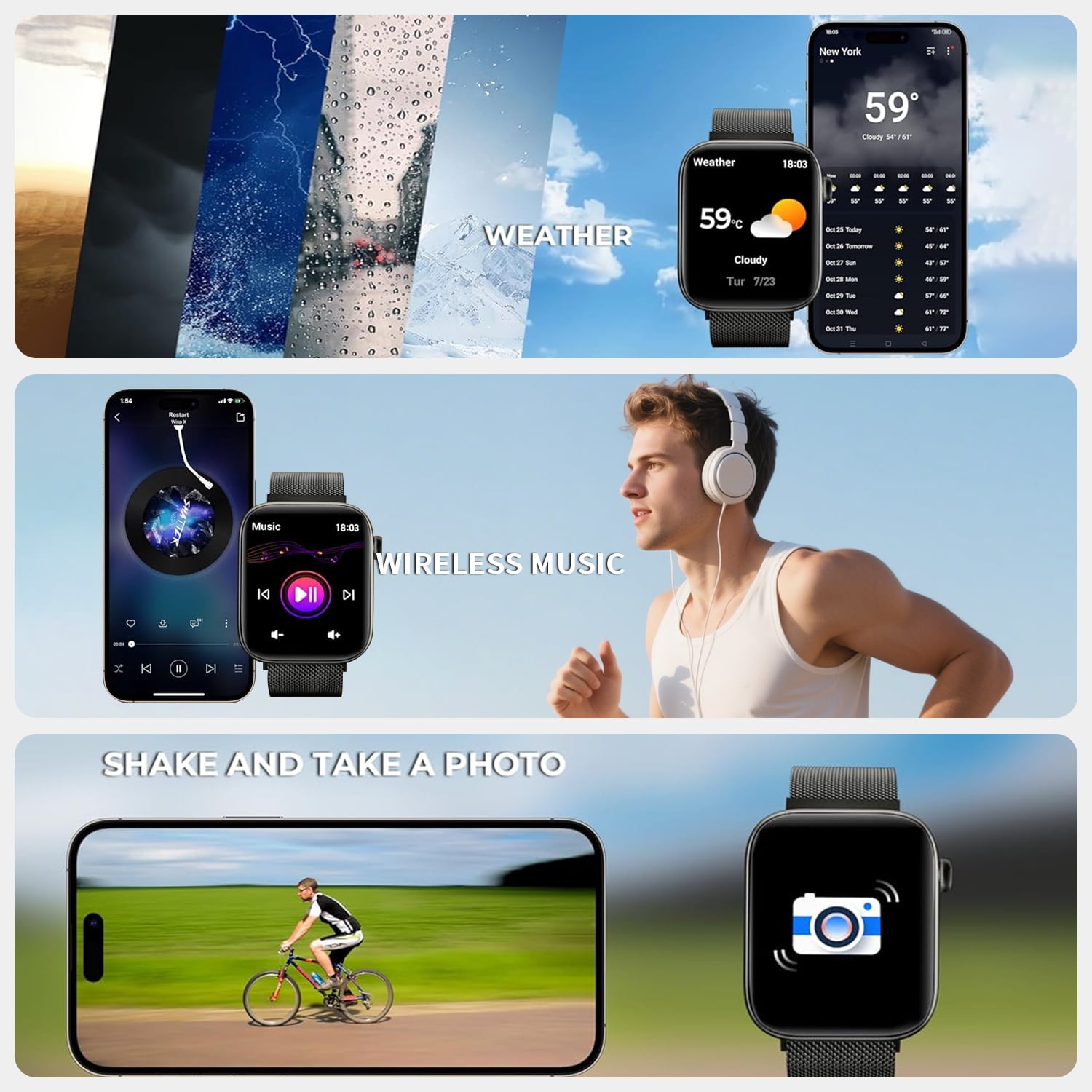 Smart Watch Fits for Android and iPhone,IP68 Waterproof,Suitable for Women Men 100+ Sports Modes 1.96" Fitness Tracker with Answer Make Calls/Message Reminder,4 Watch Bands,Milano Steel Band(Black)