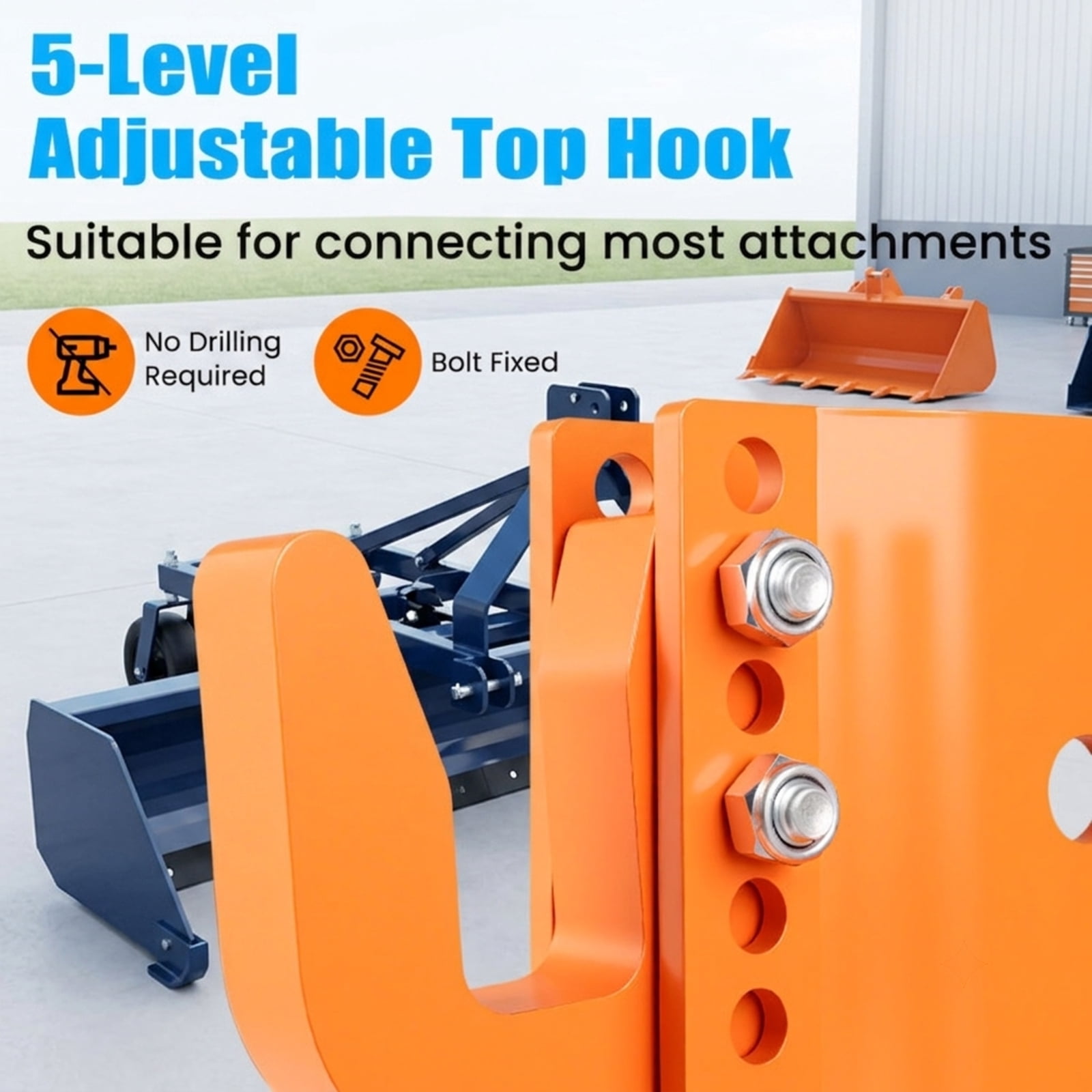 Biotree Category 1 3-Point Quick Hitch 3000 LBS, No-Weld Tractor Hitch with 5-Level Top Hook and 2" Receiver for Farm Attachments, Black Orange