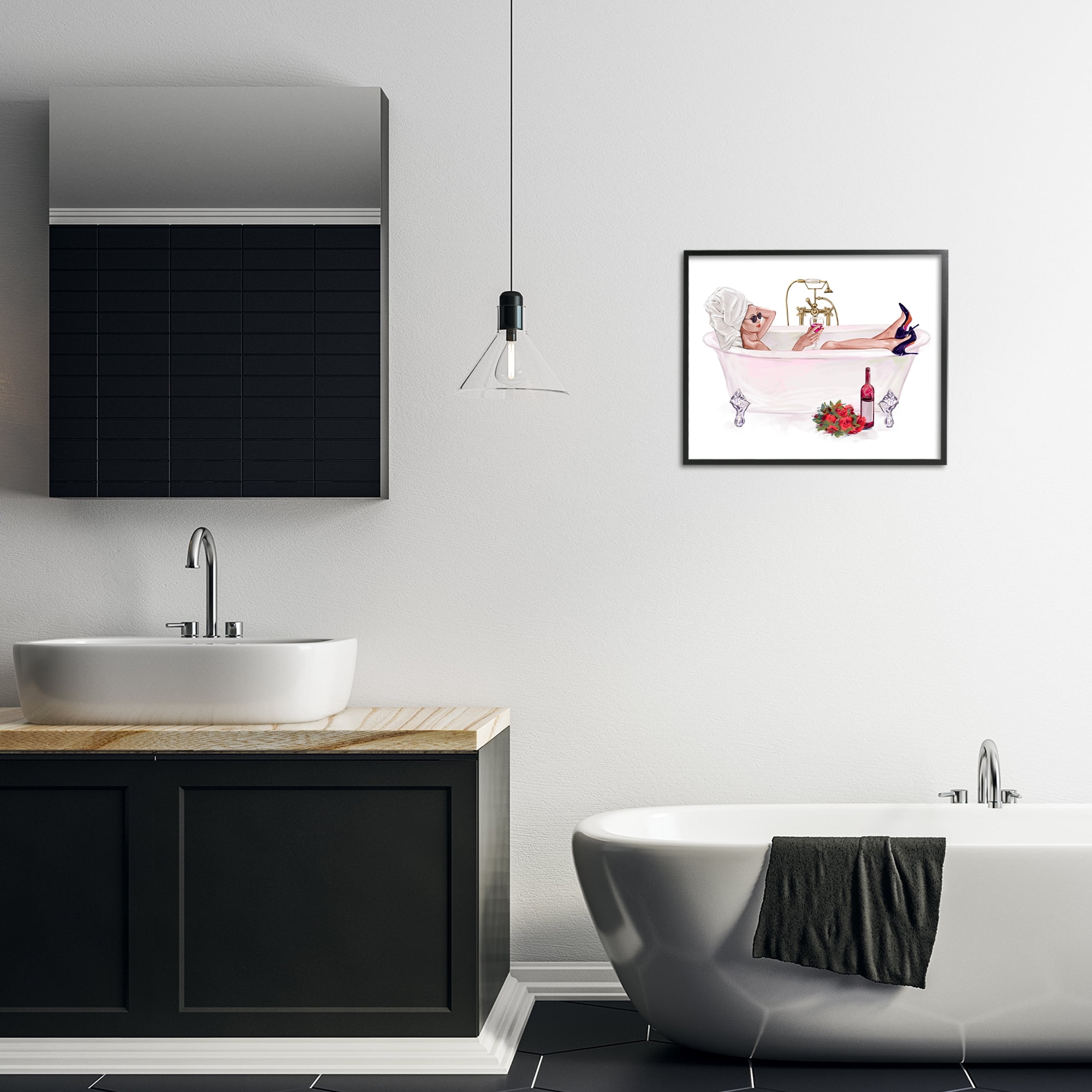 Woman with Wine Bath Black Framed Giclee Art, design by Ziwei Li