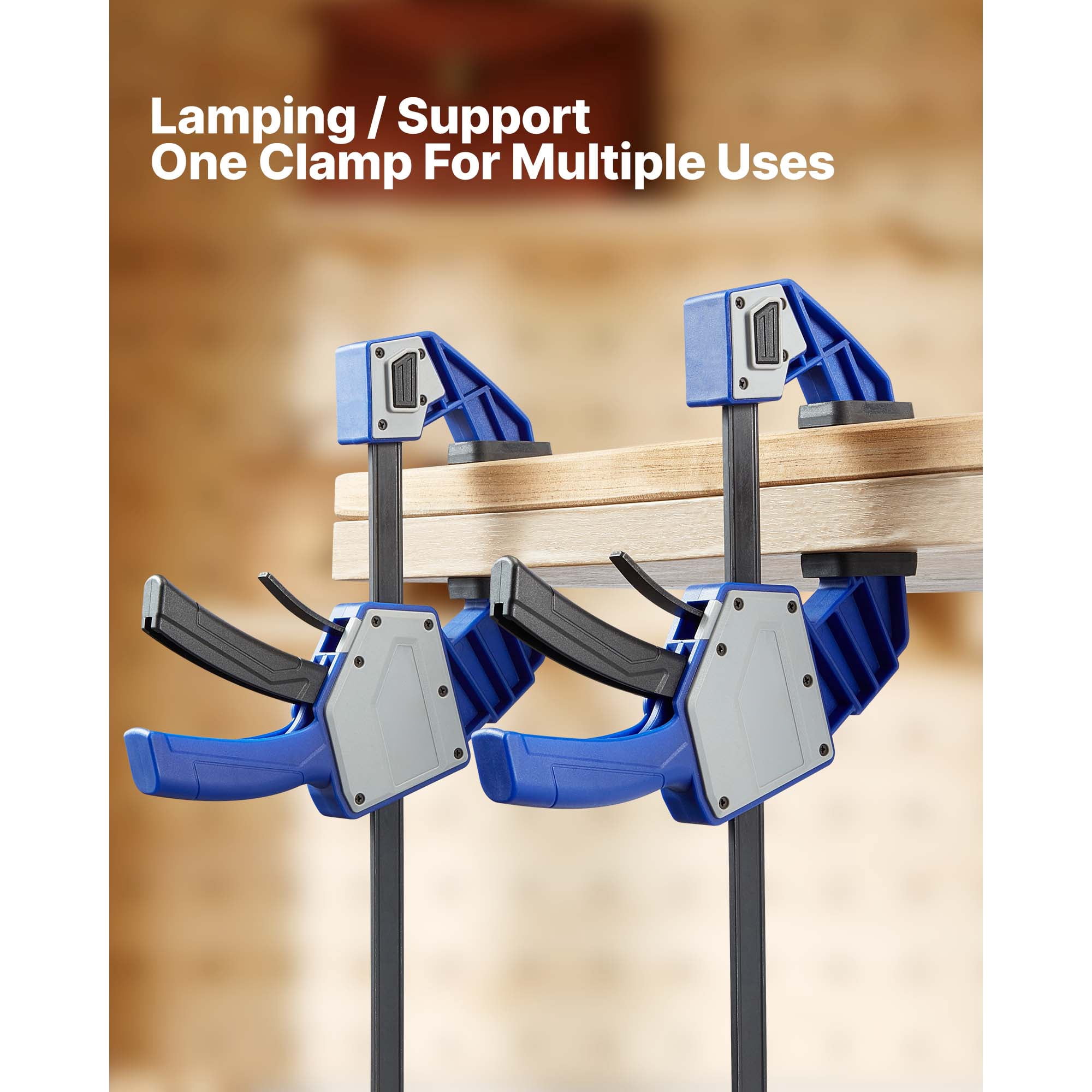 KFFKFF 24-Inch Bar Clamps for Woodworking, 2-Pack Quick-Release F-Clamps with 340 lbs Capacity, Durable Plastic and Carbon Steel, Ideal for Wood and Metal Projects, Blue and Black