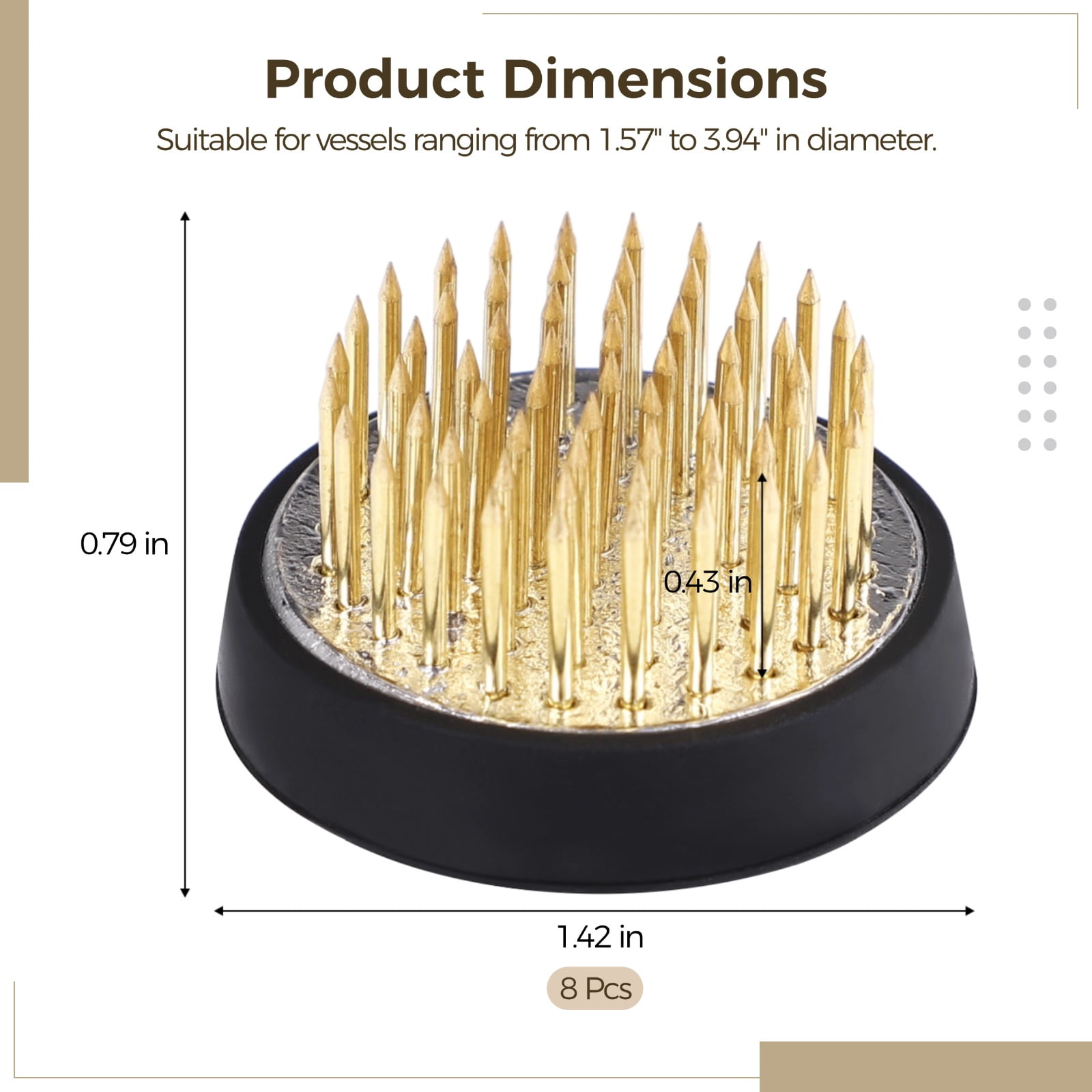 8 Pack Kenzan Flower Pin Holders - Reusable Brass Needle Frog for Floral Arrangement, Round Flower Fixed Tools with Non-Slip Base for Vases and Bowls