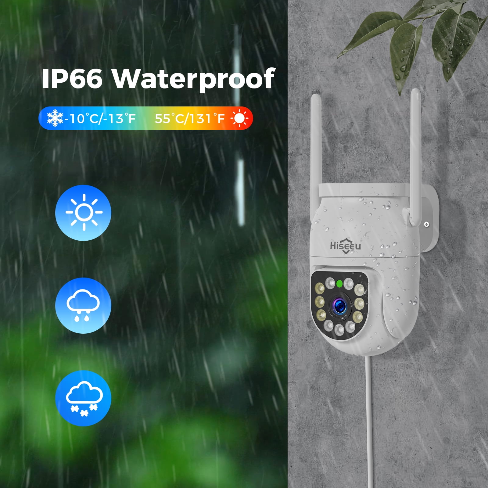 Hiseeu 3MP Wireless Outdoor Security System,4 CCTV PTZ Cameras with 2.4G WiFi,4K 16-Channel NVR,2-Way Audio, Color Night Vision, Human Detection,24/7 Surveillance-No HDD