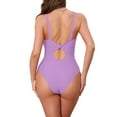 thumbnail image 3 of INSPIRE CHIC Women's O Ring Cut Out Deep V Monokini Bikini, 1 Piece Tummy Control Swimwear Bathing Suit Small Purple, 3 of 5