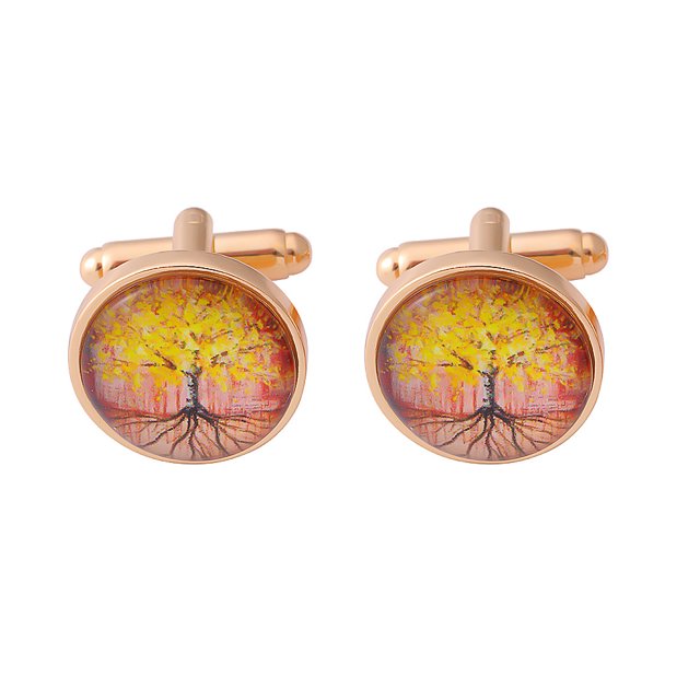 Gemelos Life Tree con diseño redondo vintage para hombre