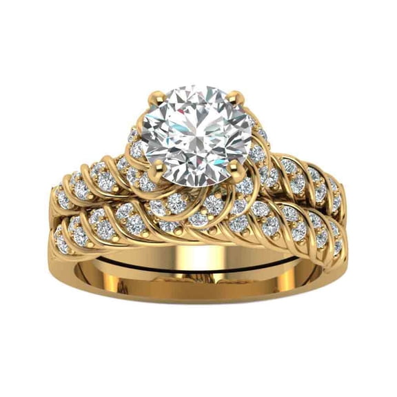 GYVAIN Yellow Gold Plated Round 1.5CT CZ Women Wedding Ring Sets Engagement Ring for Woman