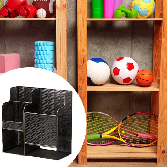 DYNWAVECA Yoga Mat Storage Rack Garage Organizer for Kettlebells Soccer Tennis Rackets Black