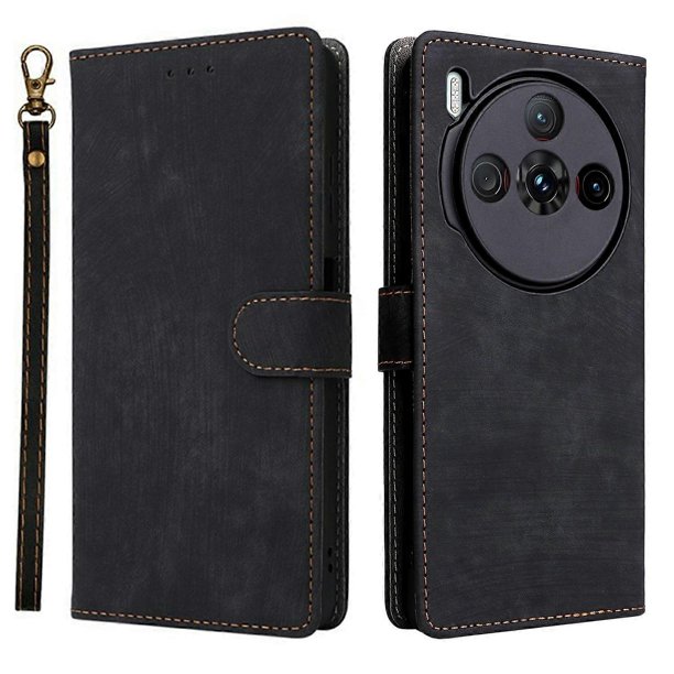 For ZTE nubia Z60S Pro 5G Wallet Case RFID Blocking PU Leather Cover Stand View - Black