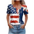 thumbnail image 2 of lcziwo Vintage American Flag Shirt Women 4th of July Patriotic Print Blouses Short Sleeve V Neck Button Up Basic Tees Casual Fashion Summer 2025 Tops White,XL, 2 of 5