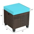 thumbnail image 2 of 2-Piece Patio Ottoman Set, Wicker Footstools, Rattan Ottoman with Dismantle Cushions, Square Footrest Seat, Outdoor Stools for Garden, Porch, Blue, 2 of 5