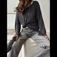 thumbnail image 4 of Suéter de Verano para Mujer, Cuello Redondo, Corta, Informal, de Punto, Tipo Pulóver Gris L, 4 of 5