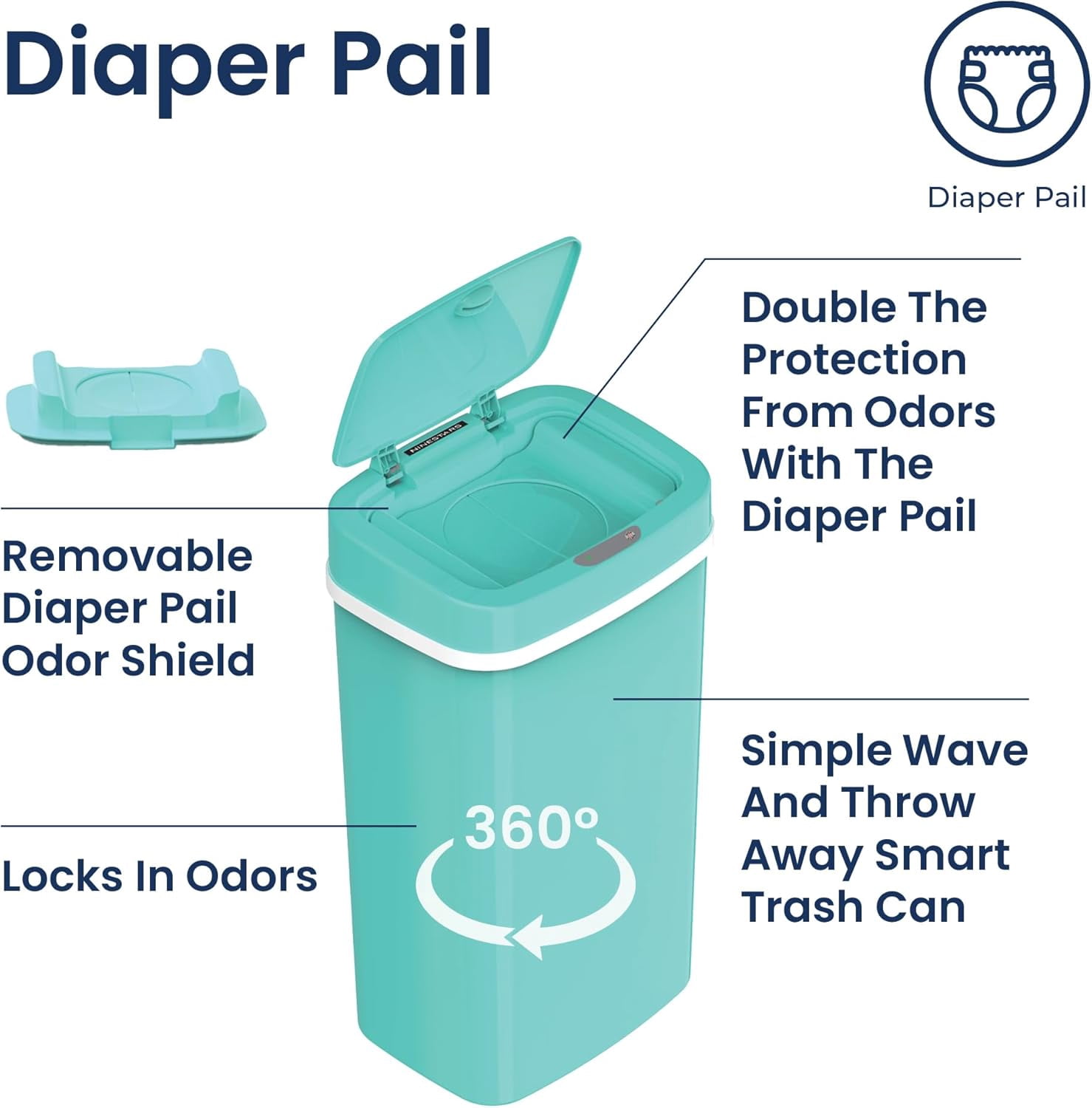 NPT-16-1 Automatic Touchless Motion Sensor Diaper Disposal Trash Can with lid, 4.2 gallon/16 L, Pink, Plastic
