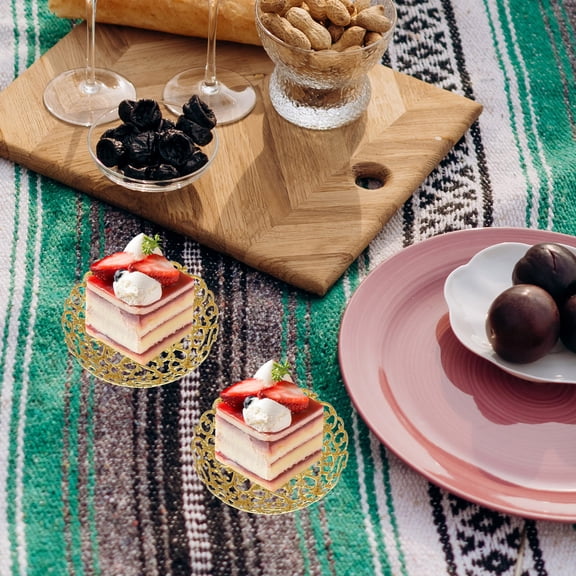 Worgeous 12Set Golden Plastic Pastry Dessert Plate for Household Users Wedding Party